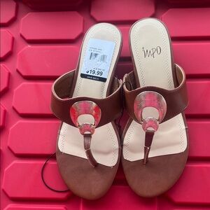 Impo Brown Sandals with Gold and Pink Accents